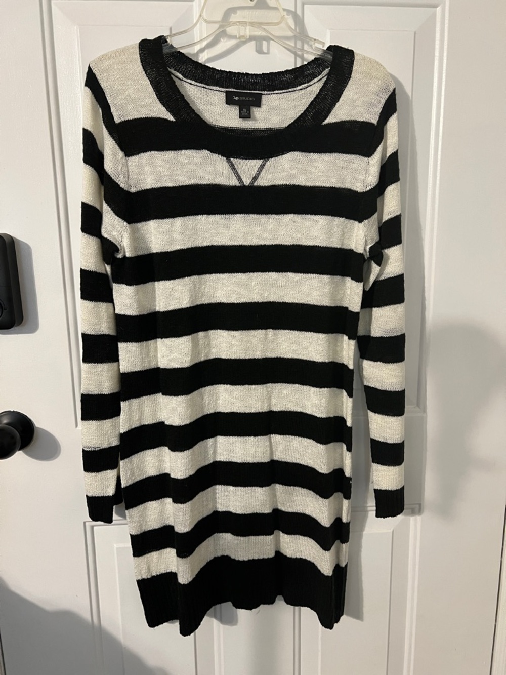 AB Studio Black and White Striped Knit Sweater Dress